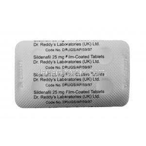 シルデナフィル,　25mg 4錠 製造元：Dr. Reddy's　シート　裏面